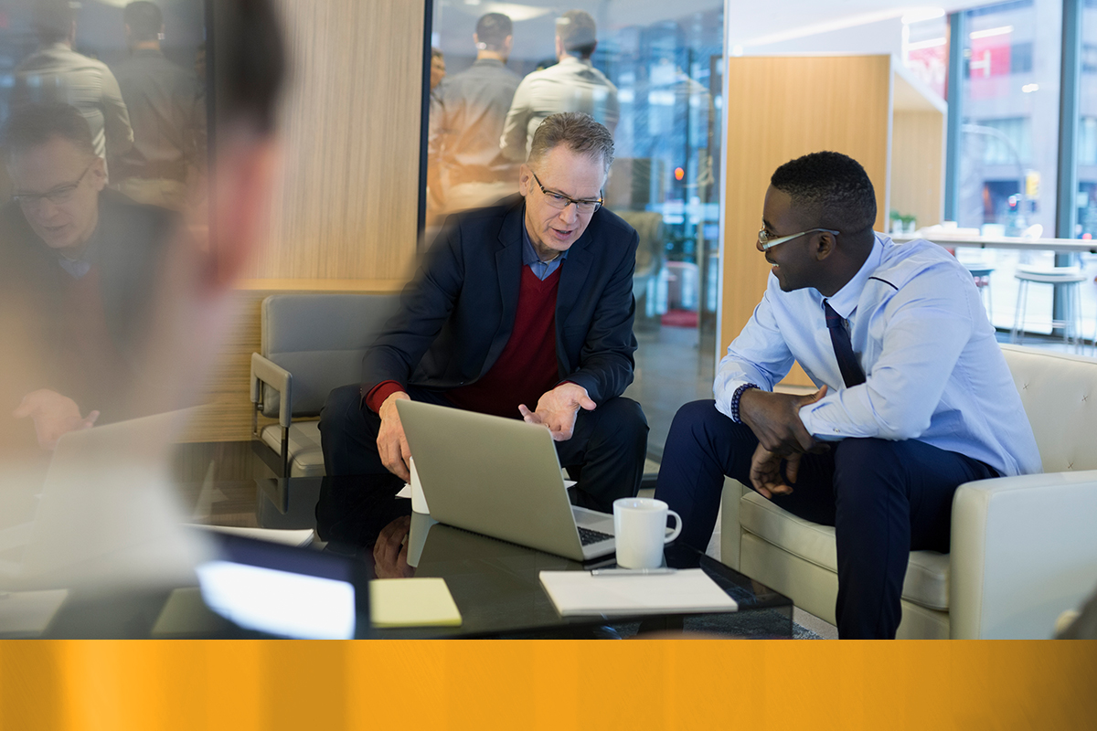 Two professional men in mentoring session